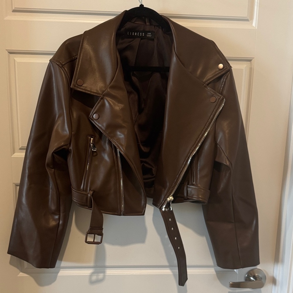 Lioness Chocolate Leather Biker Jacket